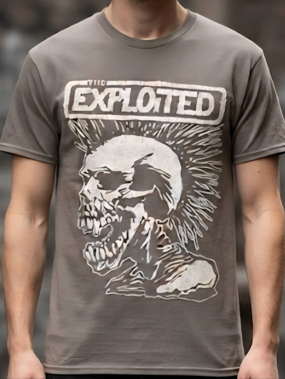The Exploited Distressed Mohawk Skull Punk Rock Band Tee Brown Size Medium